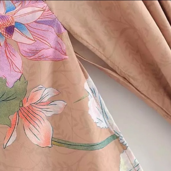 Boho Tan Floral Peacock Kimono Duster Robe Wrap - Picture 14 of 14